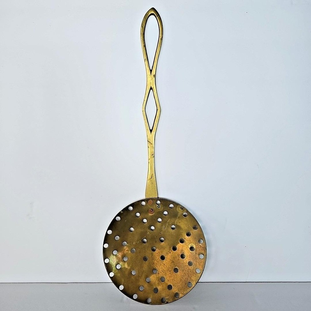 Vintage Brass Skimmer Spoon 15" Decorative Diamond Handle‎ Antique Kitchen Tool